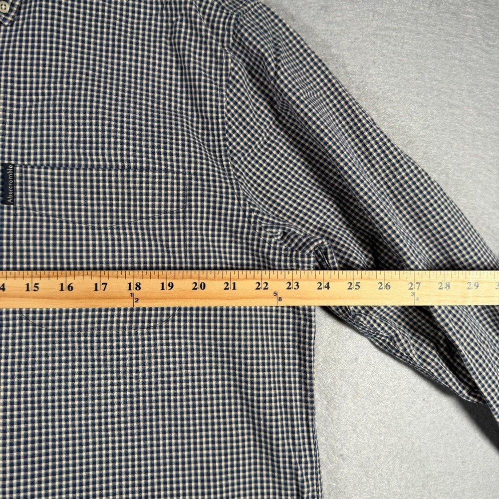 Abercrombie & Fitch Mens Navy White Gingham Button Down Shirt Size M 100% Cotton - Picture 7 of 12